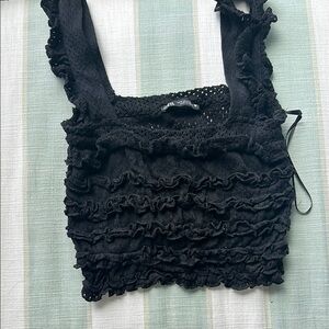 Zara Black Ruffled Smocked Tank Top